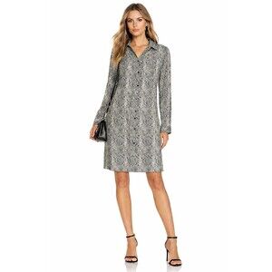 Norma Kamali Black/Tan Snake Print Long Sleeve Shirt Dress Women's XL Button Up